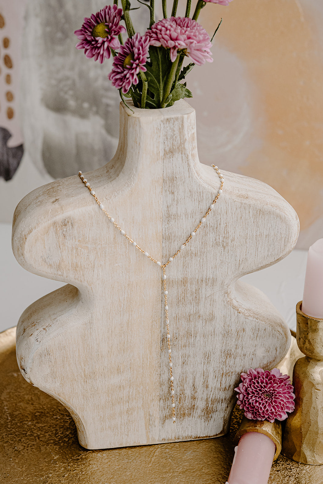 Ellie White Enamel Lariat Necklace in 14k gold filled and sterling silver with minimal drop design