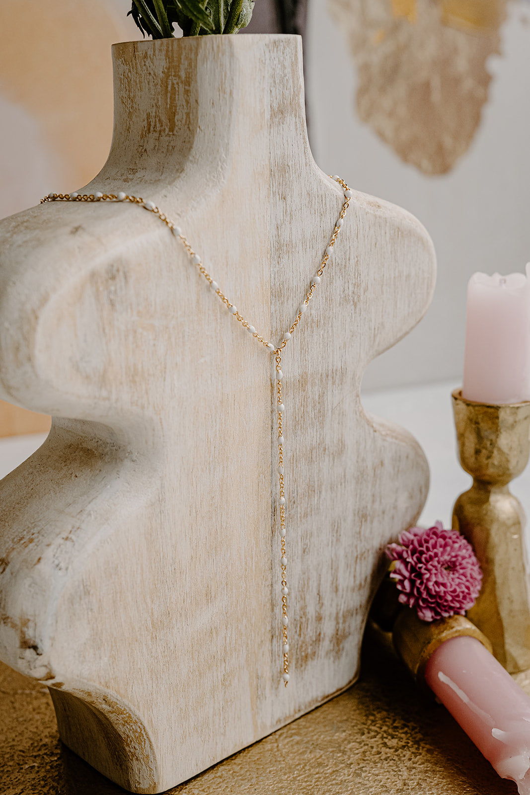 Ellie White Enamel Lariat Necklace in 14k gold filled and sterling silver with minimal drop design