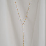 Ellie White Enamel Lariat Necklace in 14k gold filled and sterling silver with minimal drop design