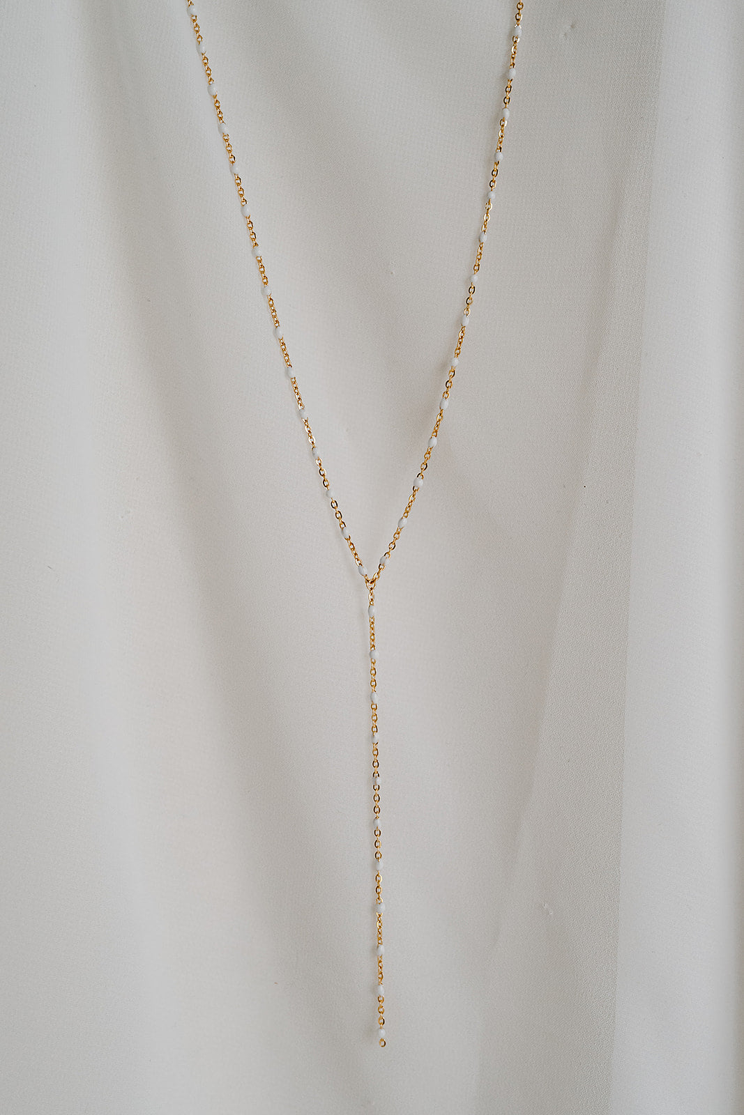 Ellie White Enamel Lariat Necklace in 14k gold filled and sterling silver with minimal drop design