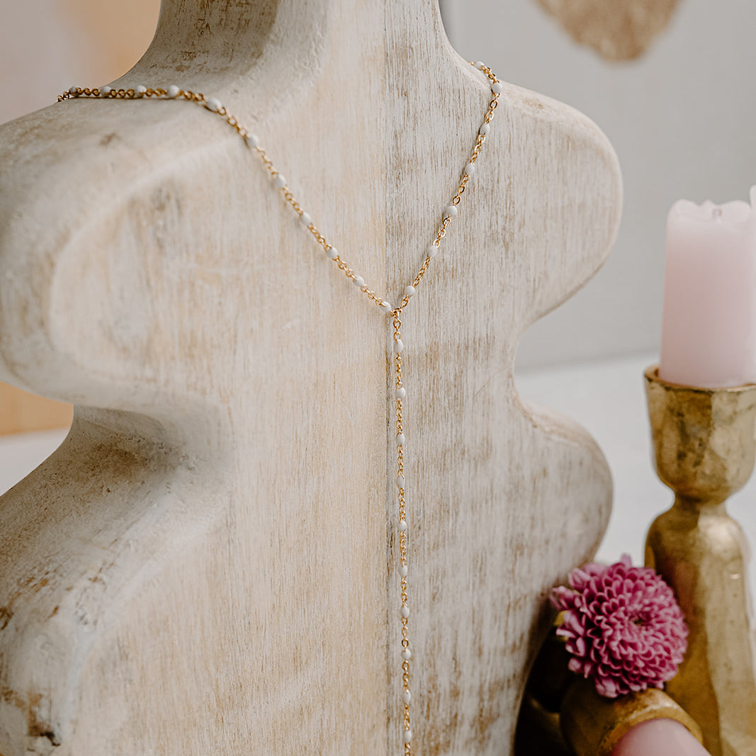 Ellie White Enamel Lariat Necklace in 14k gold filled and sterling silver with minimal drop design